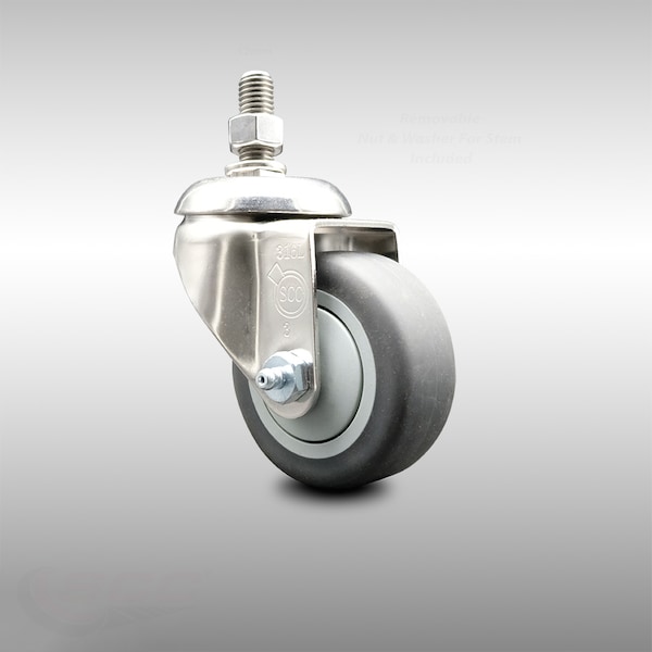 3.5 Inch 316SS Thermoplastic Rubber Wheel Swivel 12mm Threaded Stem Caster